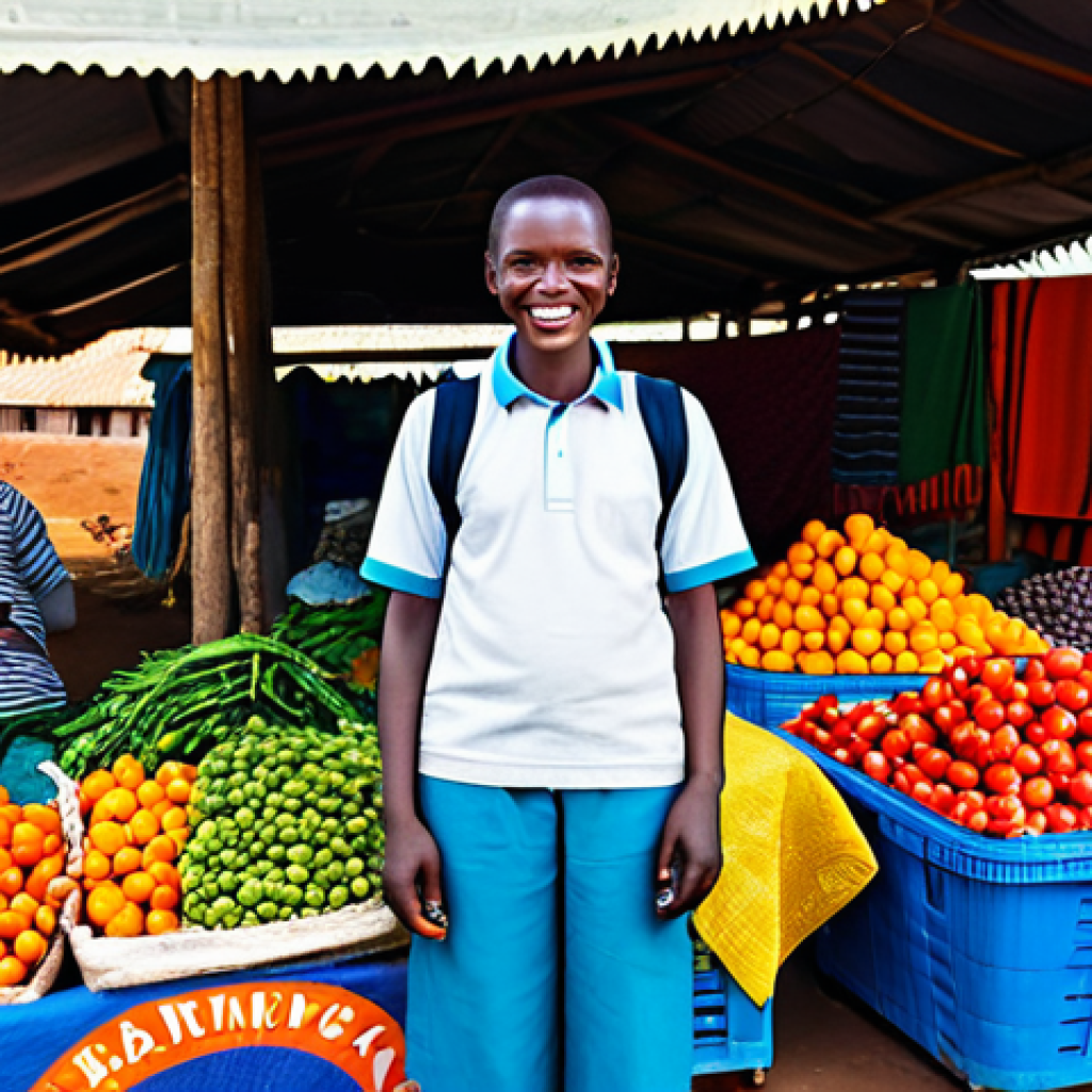 르완다에서의 지역 시장 탐방 - **
"A vibrant local market in Rwanda, overflowing with colorful textiles, fresh produce, and friend...