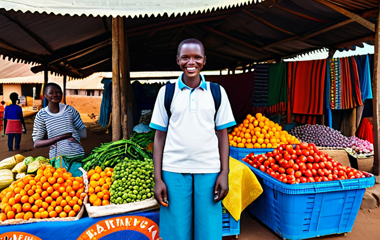 르완다에서의 지역 시장 탐방 - **

"A vibrant local market in Rwanda, overflowing with colorful textiles, fresh produce, and friend...