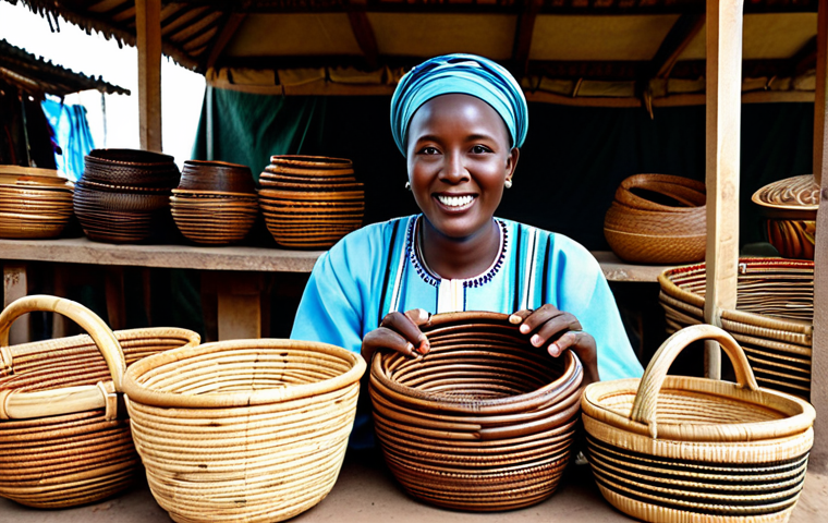 르완다에서의 지역 시장 탐방 - **
"Close-up of Rwandan coffee beans displayed at a market stall, a woman in modest clothing smiles... 르완다에서의 지역 시장 탐방 - **
"Close-up of Rwandan coffee beans displayed at a market stall, a woman in modest clothing smiles...
