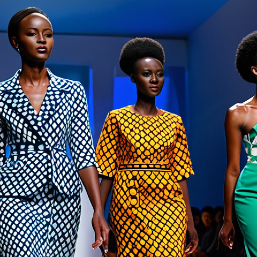 르완다의 전통 직물 패션쇼 - **
"A fashion show featuring Rwandan-inspired designs, fully clothed models walking the runway in I...