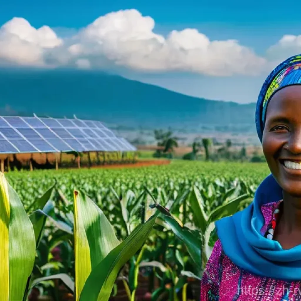 르완다의 식량 안보 프로그램 - **A Resilient Rwandan Farmer Embracing Climate-Smart Agriculture**
A vibrant, sun-drenched wide ...