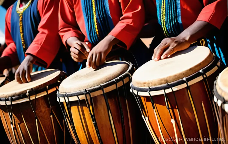 르완다 민속 음악 연구소 - A dynamic wide shot of three Rwandan Intore dancers performing the "Warrior's Dance" (Intore). They ... 르완다 민속 음악 연구소 - A dynamic wide shot of three Rwandan Intore dancers performing the "Warrior's Dance" (Intore). They ...