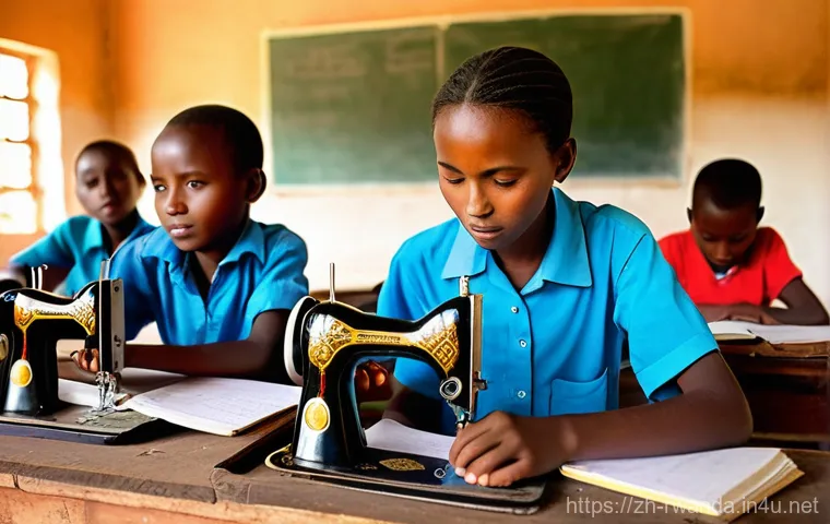 르완다의 주요 NGO 프로젝트 - **"Rwandan Rural Education and Skill Training:** A brightly lit, humble classroom in a rural Rwandan...