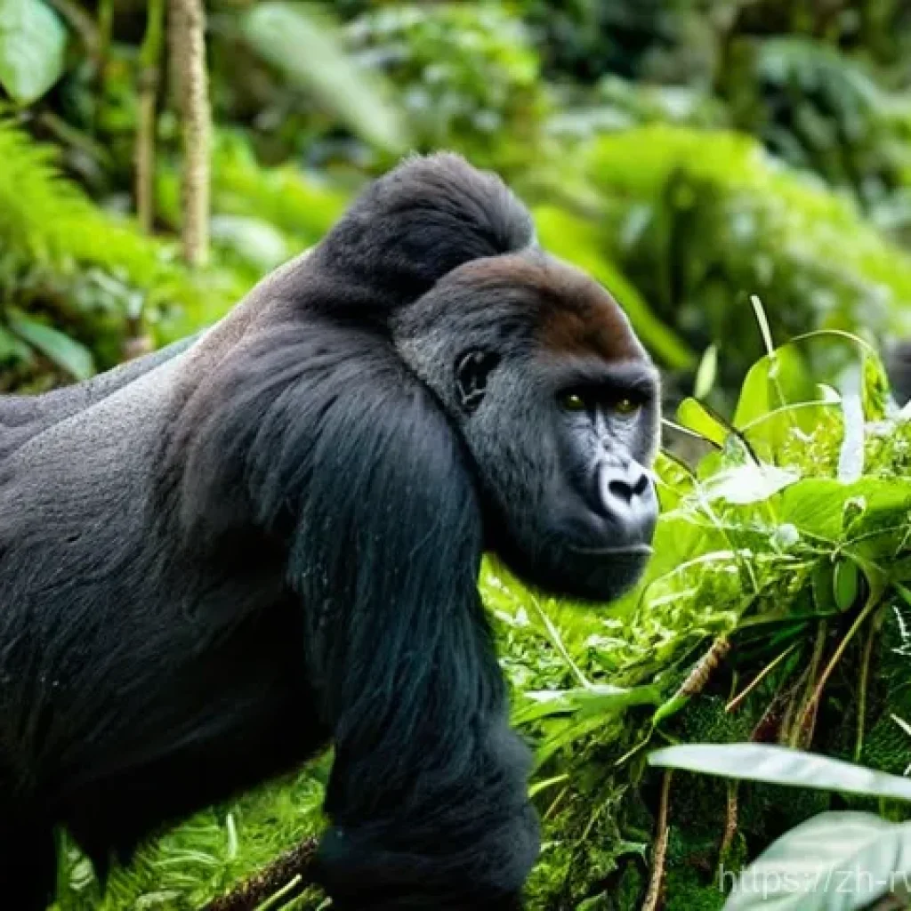 르완다에서의 안전한 사파리 경험 - **Mountain Gorilla Encounter in Volcanoes National Park**
A breathtaking, realistic image of a s...