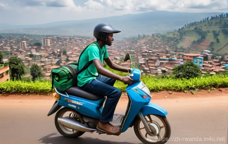 르완다의 대중 교통 안전성 - **Prompt:** A dynamic, wide-angle shot of a person, casually dressed in a t-shirt and jeans, as a pa...