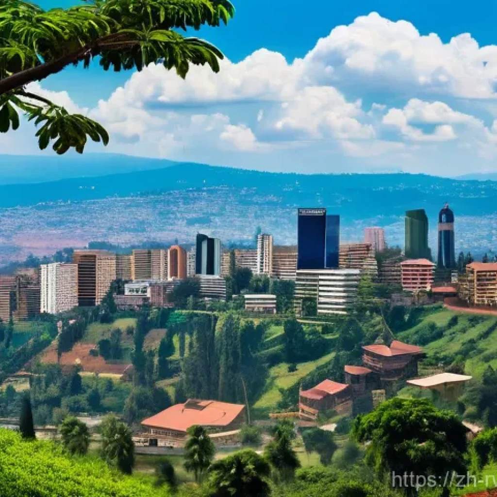 르완다에서의 비즈니스 네트워킹 - **Prompt:** A vibrant, futuristic cityscape of Kigali, Rwanda, viewed from a slightly elevated persp...