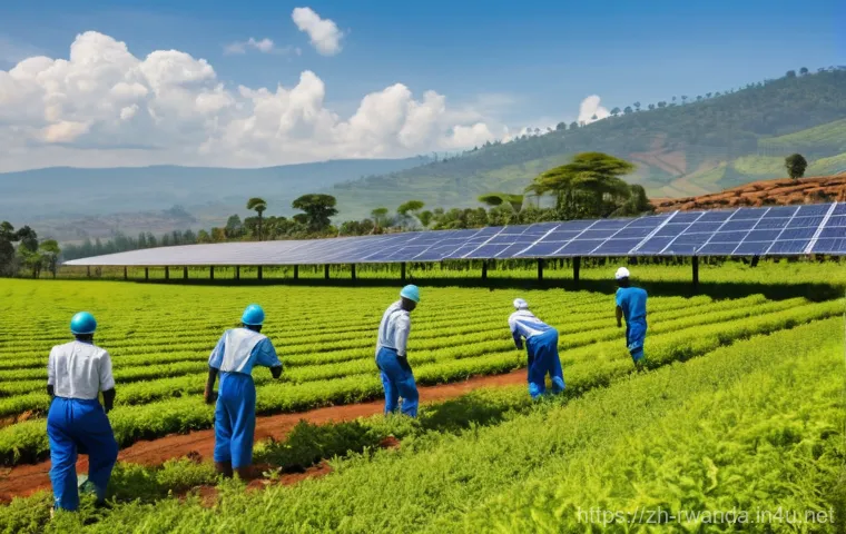 르완다에서의 비즈니스 네트워킹 - **Prompt:** Inside a brightly lit, contemporary co-working space within Kigali Innovation City. A di...