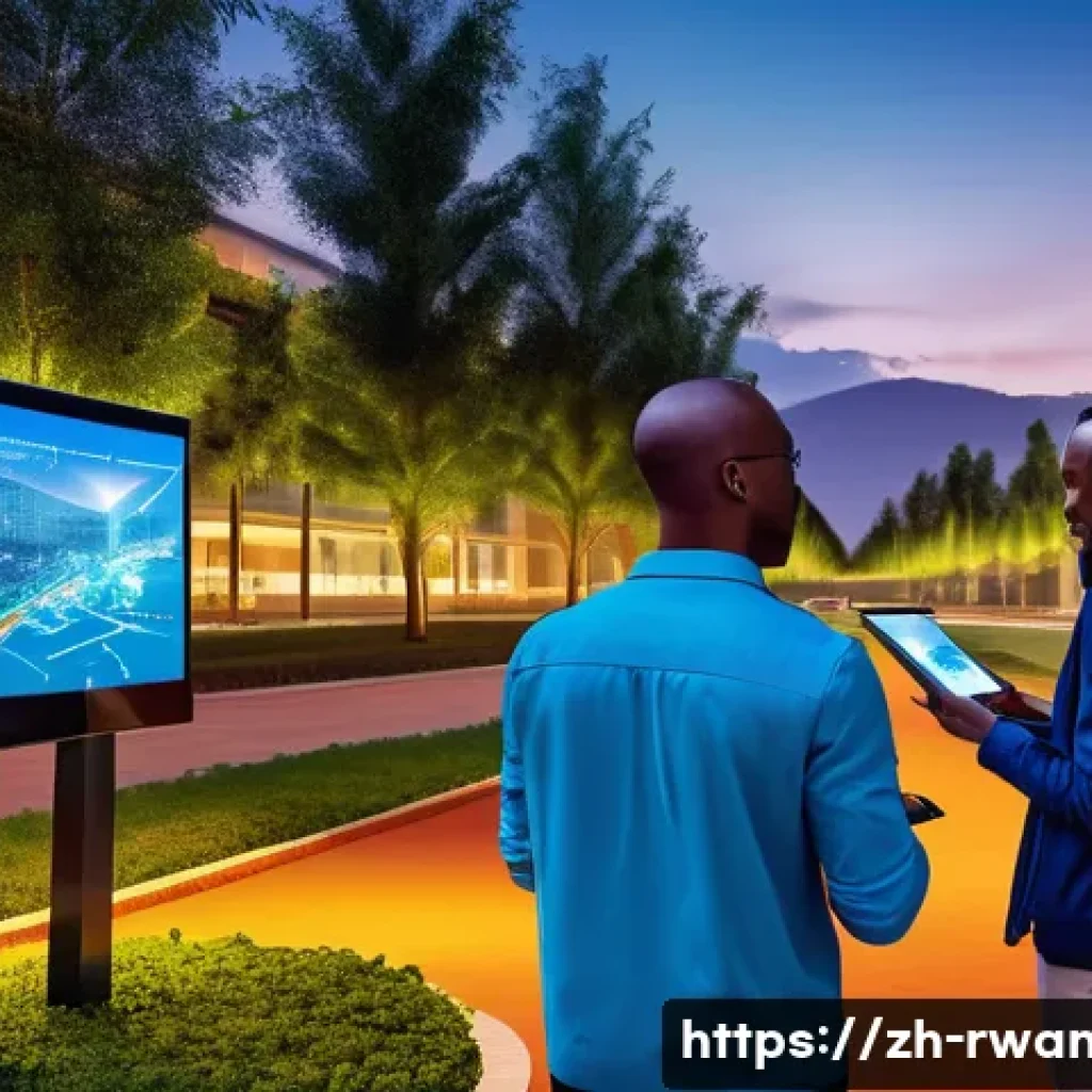 르완다의 주요 산업 변화 - **Prompt:** A vibrant, futuristic depiction of Kigali Innovation City at sunset, bustling with young...