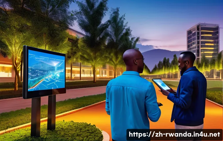 르완다의 주요 산업 변화 - **Prompt:** A vibrant, futuristic depiction of Kigali Innovation City at sunset, bustling with young...