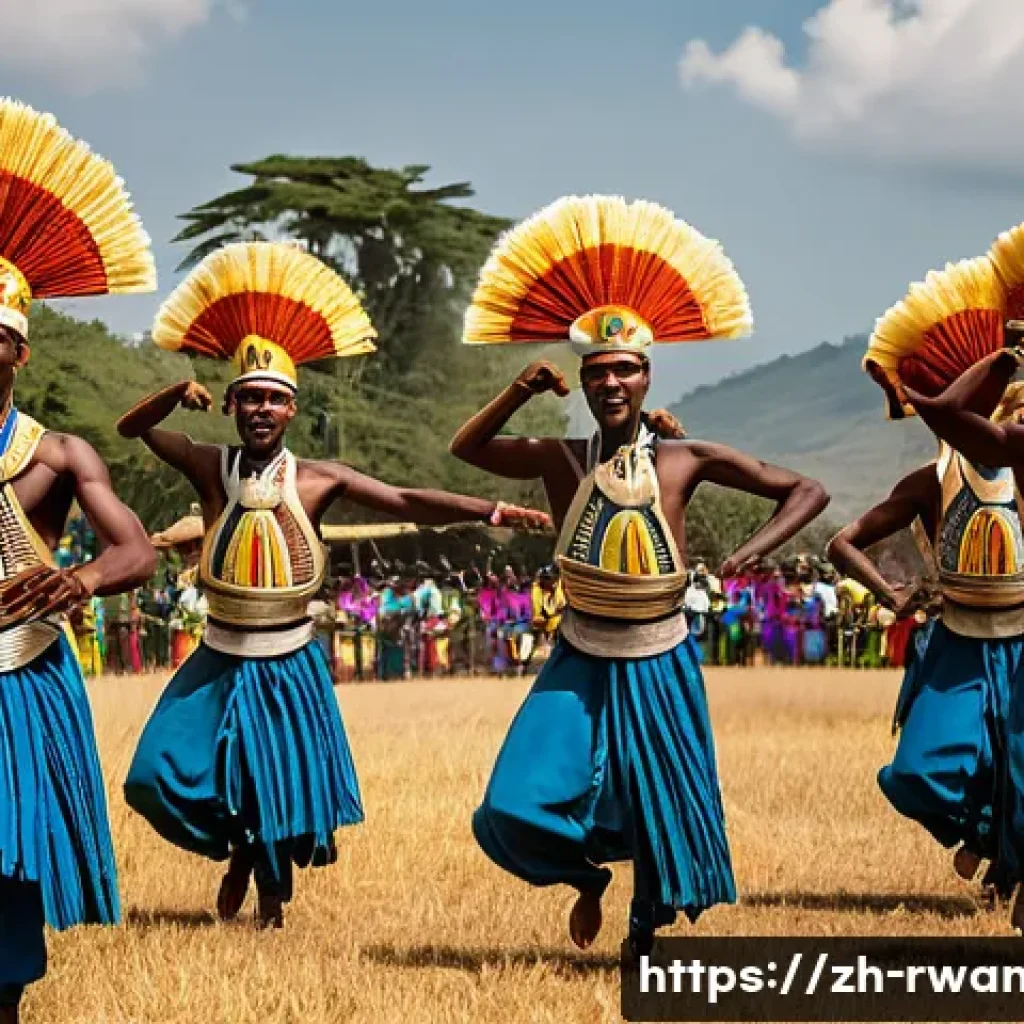 르완다 민속 춤의 관광 상품화 - **Prompt for Intore Dance (Male Warriors):**
"A group of Rwandan Intore dancers, male, mid-actio...