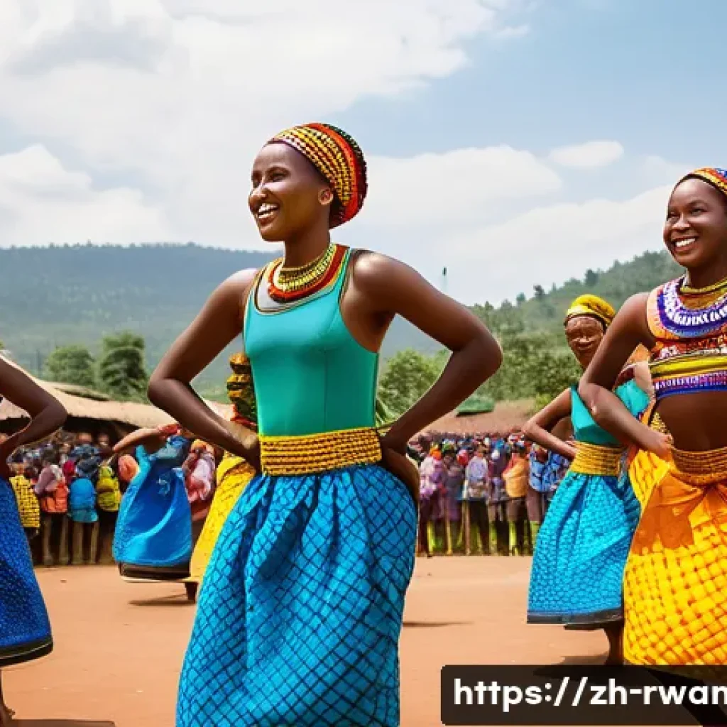 르완다의 주요 민속 축제 소개 - A vibrant traditional Rwandan dance festival scene featuring young Hutu dancers performing the “Inde...