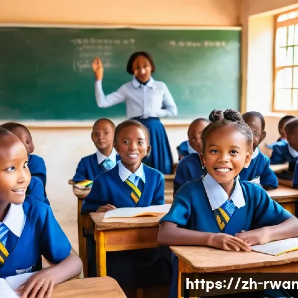르완다의 주요 교육 기관 - A bright and modern Rwandan primary school classroom filled with children aged 6-12, all wearing nea...