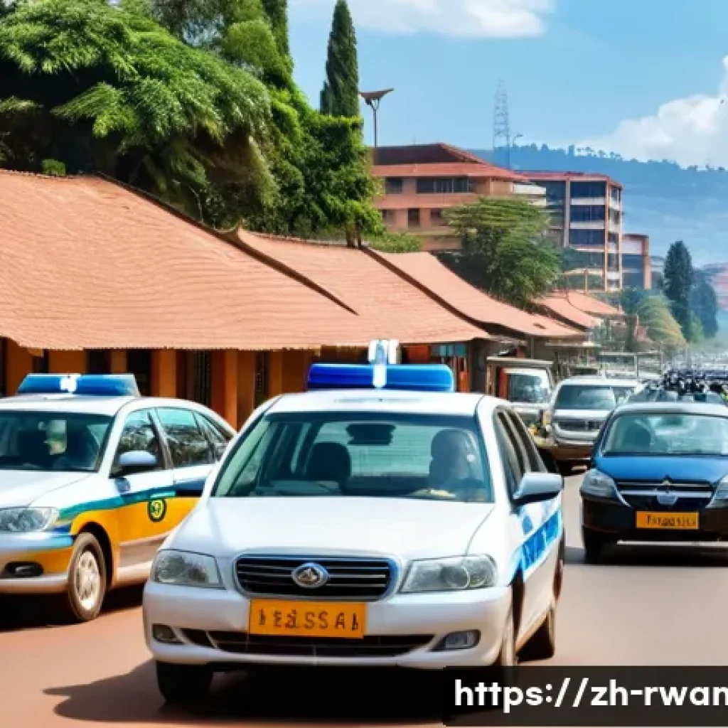 르완다 여행 안전 팁 - A bustling Kigali city street scene during daytime, showing diverse people walking safely with moder...