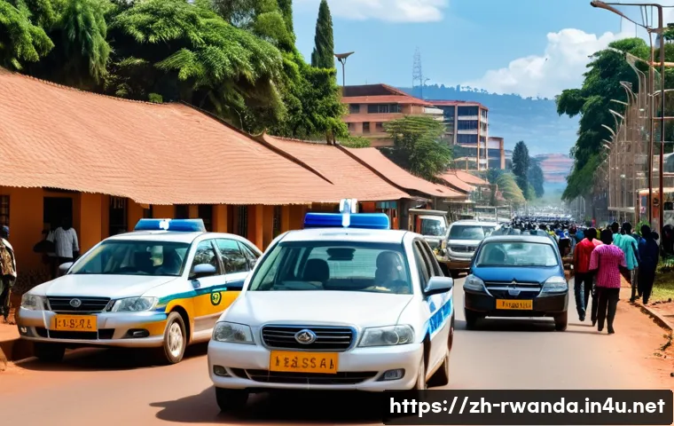 르완다 여행 안전 팁 - A bustling Kigali city street scene during daytime, showing diverse people walking safely with moder...