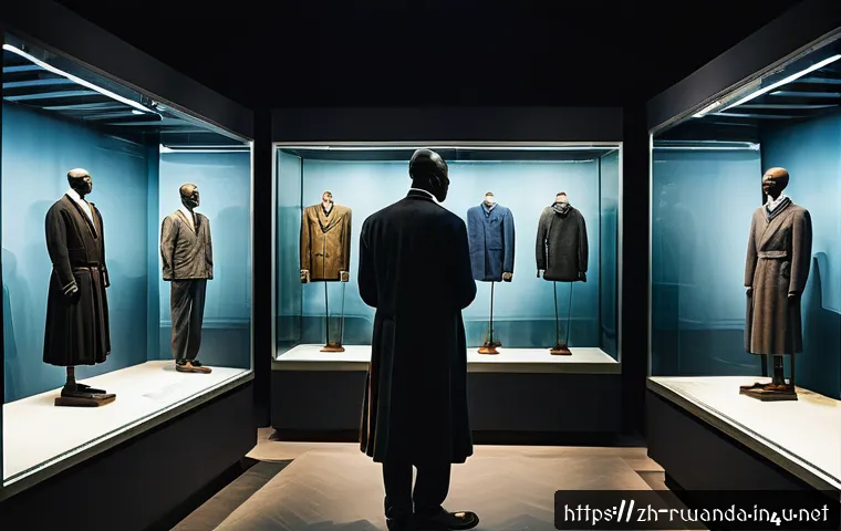 르완다 국립 기념관 - A solemn museum interior filled with historical exhibits from the Rwandan genocide, including worn c...