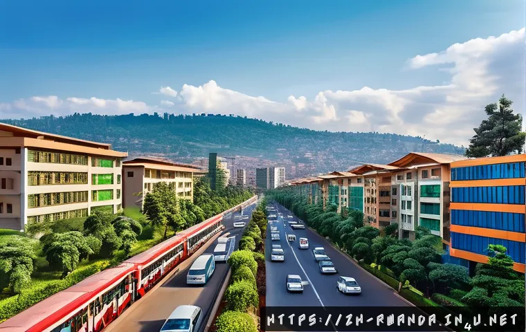 르완다의 부동산 시장 - A vibrant urban scene of Kigali city showing rapid urban expansion: modern residential complexes and...
