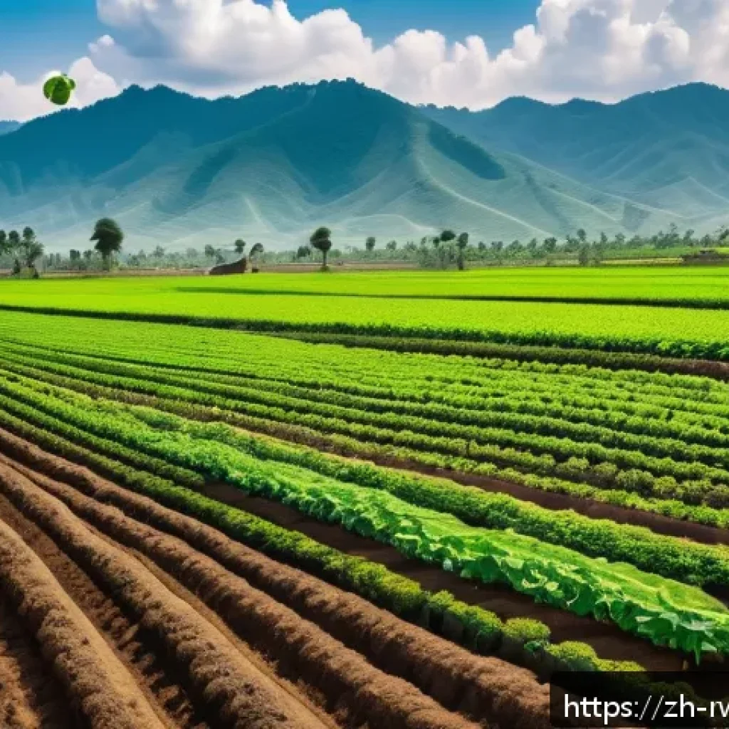 르완다의 주요 농업 협동조합 사례 - A vibrant scene of a Rwandan agricultural cooperative field with farmers using advanced smart farmin...
