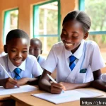 르완다의 주요 교육 프로그램 - A vibrant rural Rwandan classroom equipped with modern digital infrastructure: children wearing scho...